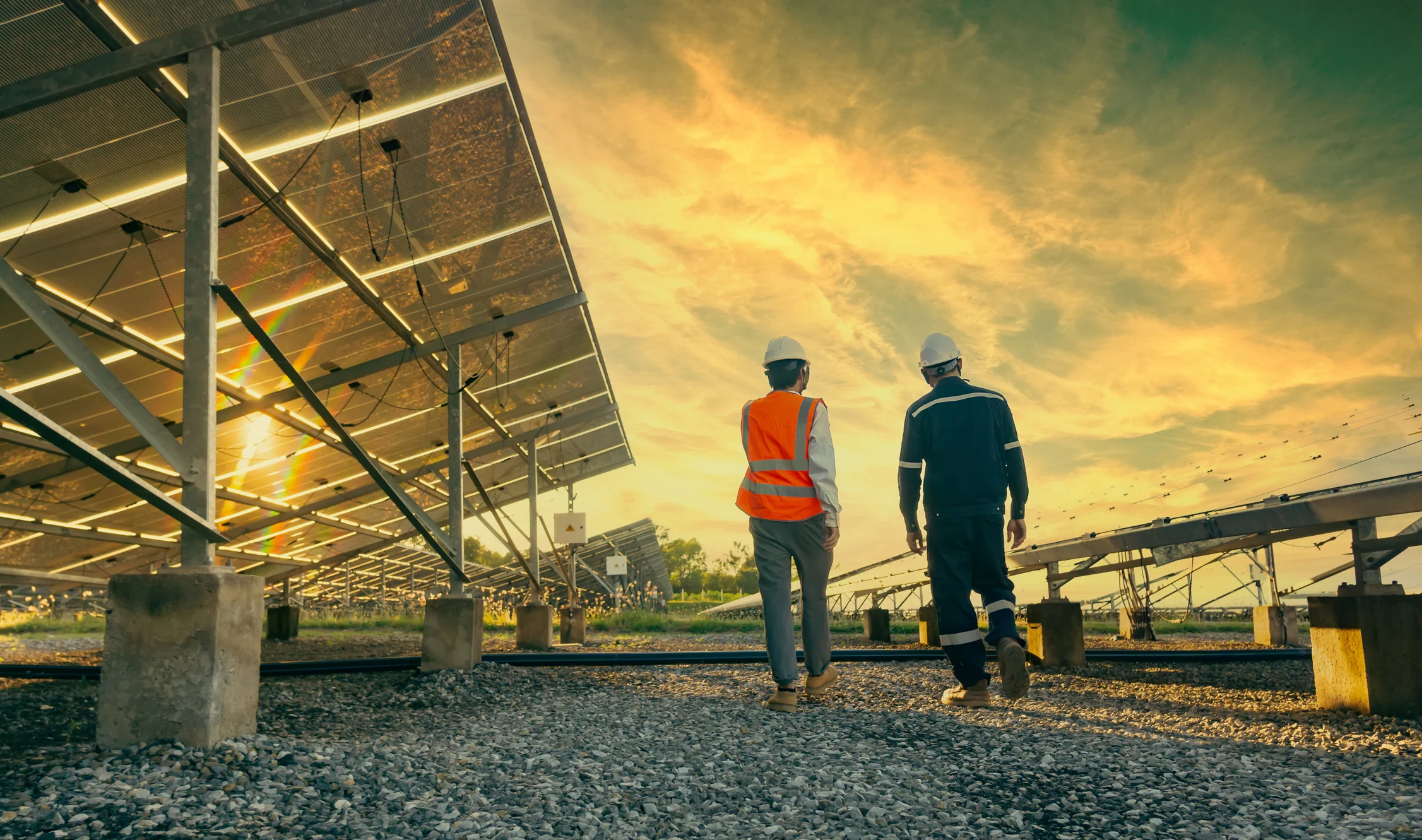 Workers installing solar panels