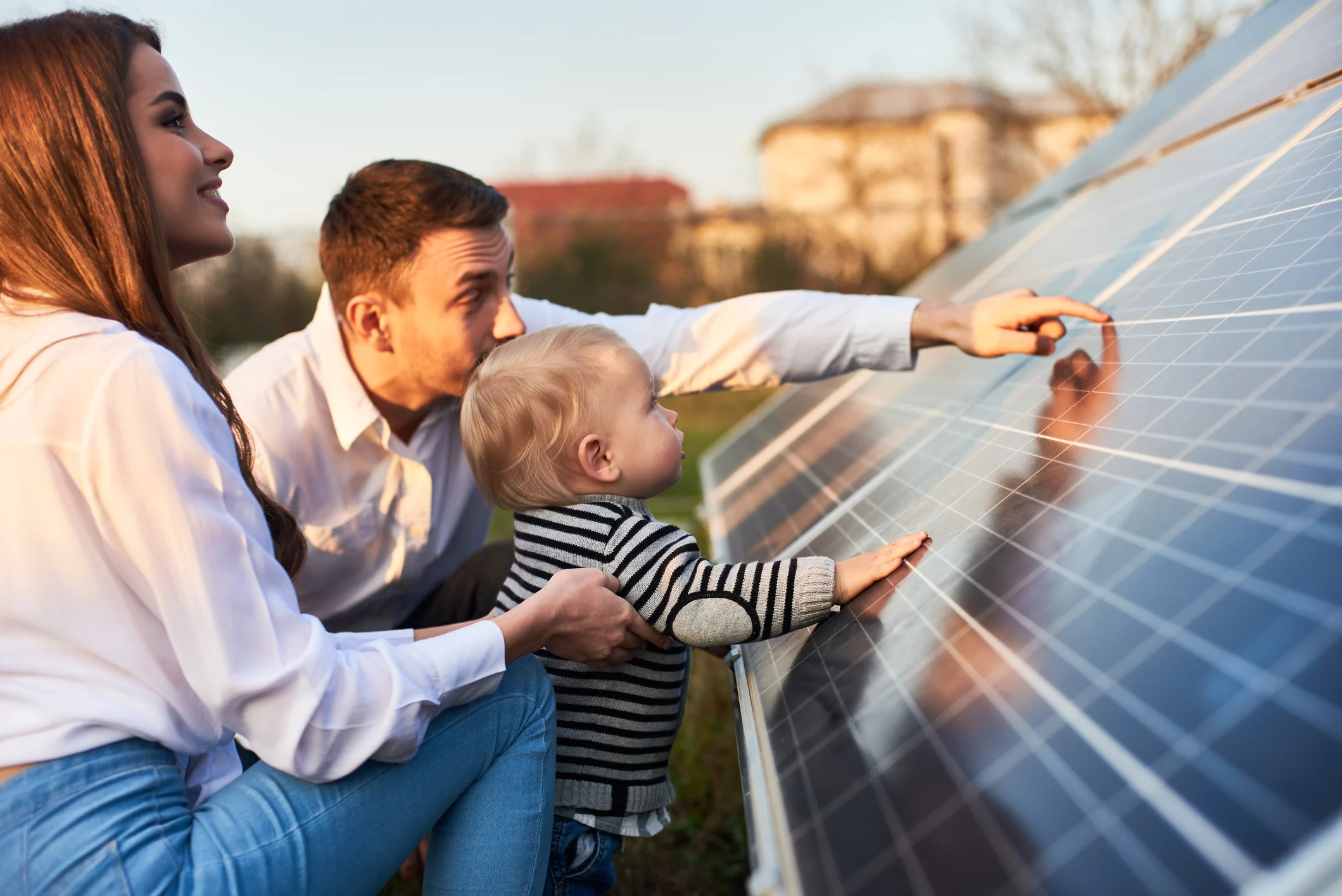 Family with solar panels